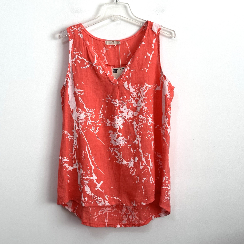 Lands Downunder Italian Linen Sleeveless Tank‎ Size L High Low Coastal Beach NEW